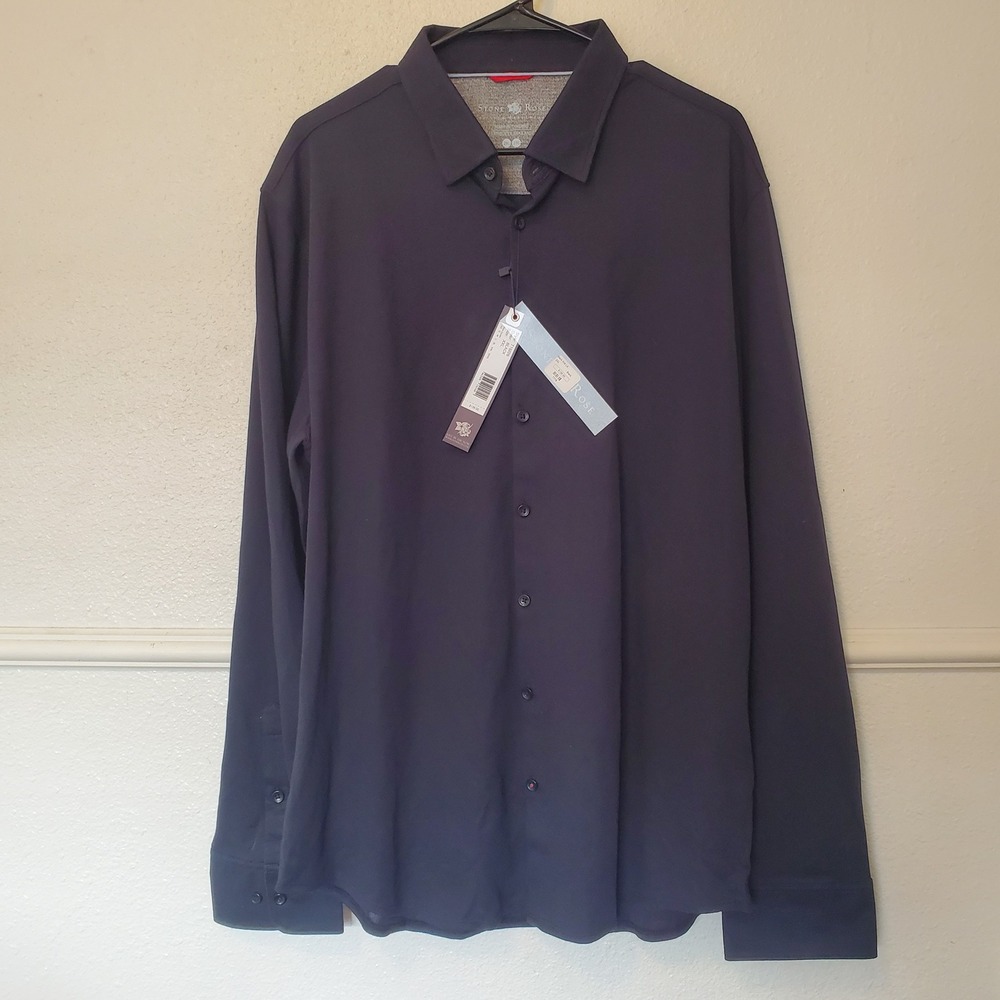 Stone Rose Mens Black Knit LS Hi-Tech Dress Shirt T18226 Size 2XL NWT